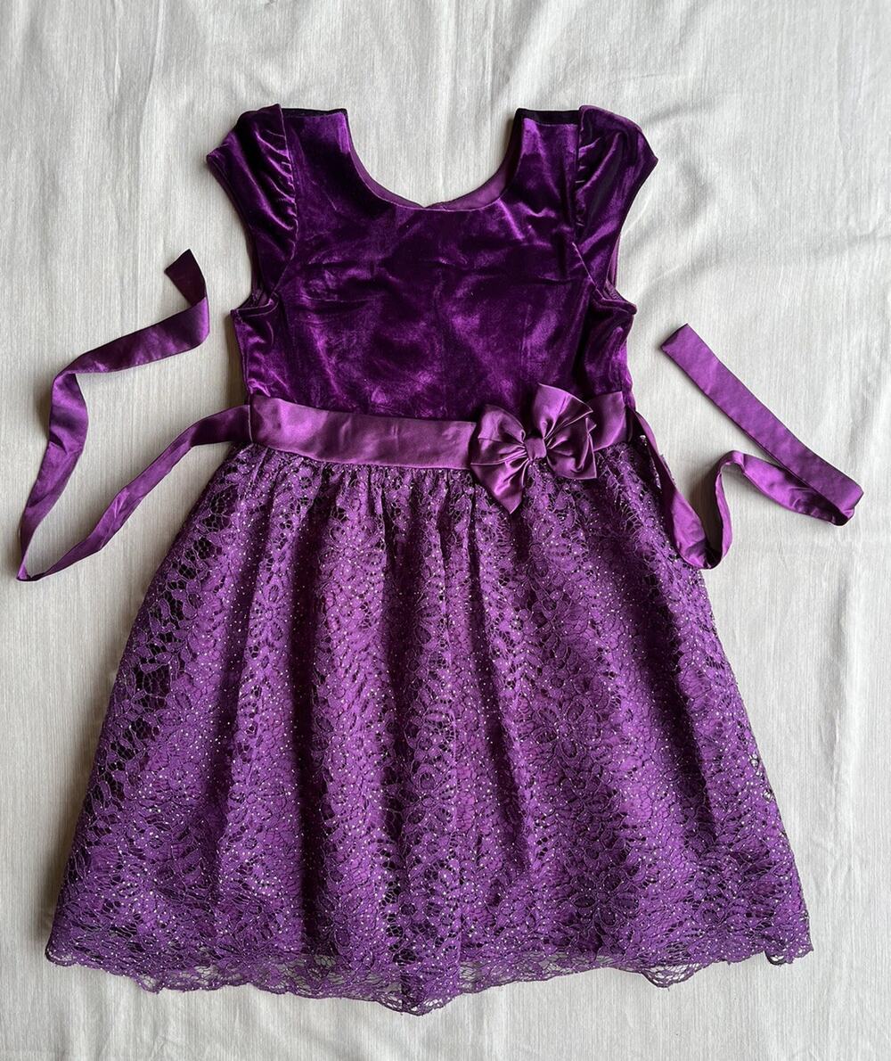 Jona Michelle Girls Size 10 Purple Velvet Lace Formal Holiday Party Dress